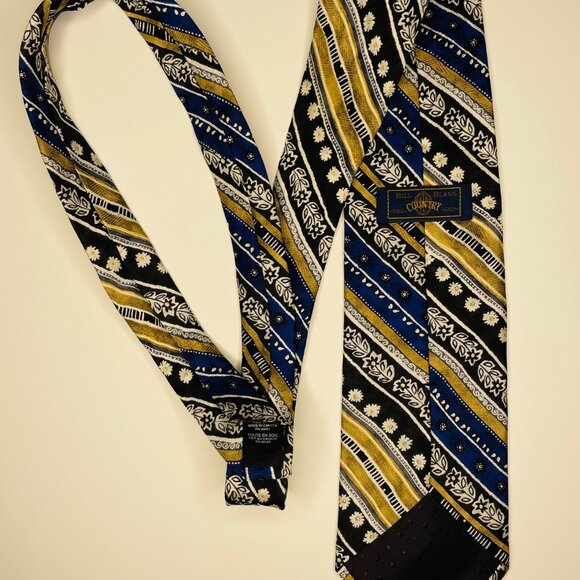 ✨ 2 for 20 ✨ Handsome Striped Gold and Blue Silk Necktie - Picture 3 of 8